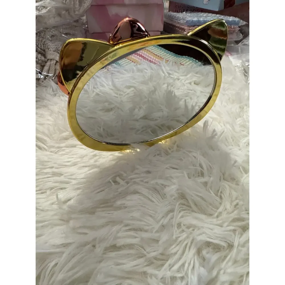 Hello Kitty folding standing handheld gold mirror with rose gold bow